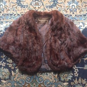 Brown / Auburn Real Fur Shawl / Cape